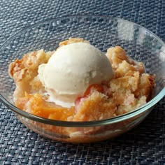 a bowl filled with ice cream on top of a table