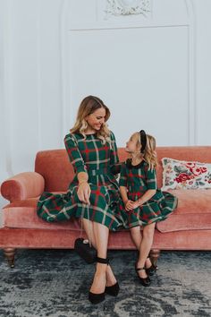 Mqtime Winter Mommy and Daughter Doll Neck Plaid Outfits 2021 New Year Christmas Family Matching Dresses Look Festival Dress Mommy And Daughter, Outfits New Year, Look Festival, Christmas Outfits Women, Holiday Plaid, Plaid Outfits, Collared Shirt Dress, Christmas Green