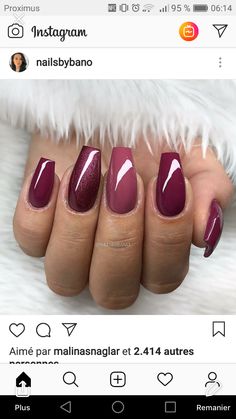 Light Maroon Nails, Marsala Nails, Cranberry Nails, Maroon Nail Designs, Pedicure Gel, Long Nail Designs, Nail Designs Valentines, Matte Nails Design, Nails Design With Rhinestones