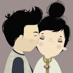 an illustration of two people kissing each other