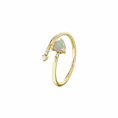 Opal Bypass Ring Fine Jewelry Rings With Open Band Detail, Fine Jewelry Open Band Rings With Ring Detail, Fine Jewelry Open Snake Ring As Promise Ring, Yellow Gold Opal Open Ring For Promise, Yellow Gold Opal Promise Ring With Open Design, Yellow Gold Opal Open Ring, Adjustable Multi-stone Rings, Fine Jewelry Yellow Gold Opal Open Ring, Opal Open Ring For Promise