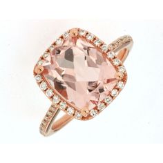 Royal 14K Rose Gold Ring with 4.10 Carat Cushion-Cut Morganite and 0.30 Carat Diamond Halo Morganite Diamond Ring, Cushion Halo Engagement Ring, Colored Stone Rings, Rose Gold Morganite, Engagement Ring Prices, Morganite Diamond, Diamond Halo Ring, Mens Chain Necklace, 14k Rose Gold Ring