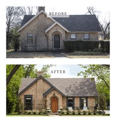 before and after photos of a brick house