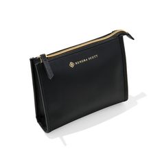 a black leather pouch with gold trim