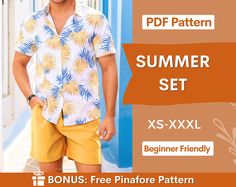 a man standing in front of a blue and orange wall with the text, summer set xs - xxl beginner friendly