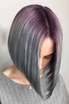 Gorgeous Gray Hair Styles ★ Diagonal Forward, Edgy Bob Haircuts, Short Grey Haircuts, Silver Hair Highlights, Aline Bob, Inverted Bob Haircuts, Medium Hair Styles For Women, Gray Hair Cuts, Diy Hair Color