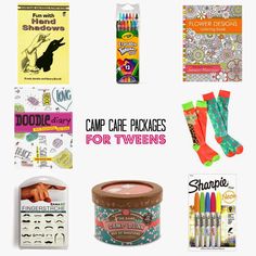 A Nice Pair of Genes: Tweendom Kingdom: Camp Care Packs for Tweens - great camp mail packages to send your kids while away at camp. Camp Mail Ideas, Care Pack, Sleepaway Camp, Youth Camp, Girl Scout Camping, Designs Coloring Books