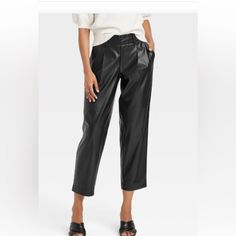 Faux Leather Ankle Pants Flattering High-Rise Waist Features Back Hook And Zipper Closure Taper With A Casual Fit Functional Front Packets Color Black Various Size 2 Nwt Size 12 Nwot Tapered Pants, Ankle Length Pants, Pleated Pants, Faux Leather Pants, Sleek Fashion, Casual Fit, Ankle Pants, Casual Fits, A New Day