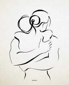 a black and white drawing of a woman holding a baby in her arms with the word love written on it