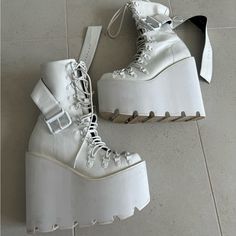 Worn Once, Amazing Condition Tall Platform Shoes, Dollskill Shoes, Dolls Kill Shoes, Virtual Closet, Platform Shoes, Dolls Kill, White Color, Color White, Size 7