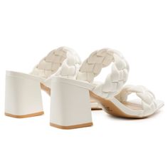 Stylish white low sandals with low block heels. Braided straps for comfort. Dress it up or down. Low Sandals, Heels Block, White Wedge Sandals, Chunky Heel Sandals, Style 2023, School Clothes, Chunky Heels Sandals, White Heels, Low Block Heels