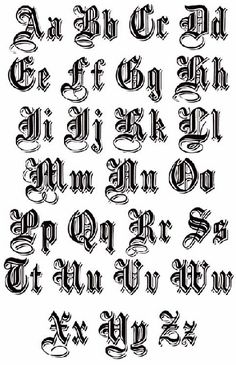 an old english alphabet with the letters and numbers in black ink on a white background