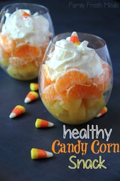 healthy candy corn snack with oranges and marshmallows