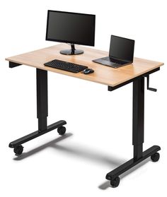 PRICES MAY VARY. Spacious and versatile desktop; leave it flat for a simplicity, or accessorize with ergonomic add-ons like a monitor shelf, keyboard tray, pencil drawer, and more Hand crank height adjustment is simple, strong, and durable; crank can be positioned on front or either side of desk Features smooth-rolling, lockable casters for mobility Overall dimensions are 47.25" W x 29.5" D x 32.5" to 48.5" H (with included 3" casters installed); max weight capacity is 154 lbs; BIFMA certified f Rolling Standing Desk, Crank Desk, Classy Desk, Pretty Desks, Desk Black, Adjustable Height Standing Desk, Stand Up Desk, Sit To Stand, Adjustable Standing Desk