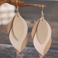 3-Layer Leaf Design Retro Dangle Faux Leather Earrings Size: 3.82 X 1.18 Inches Leather Scraps, Leather Diy, Diy Earrings, Leather Earrings, Leather Jewelry