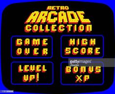 an old school arcade game screen with the words high score and level up