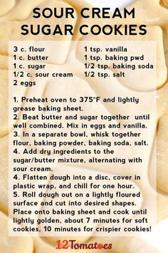 the recipe for sour cream sugar cookies is shown in this screenshoter screen shot