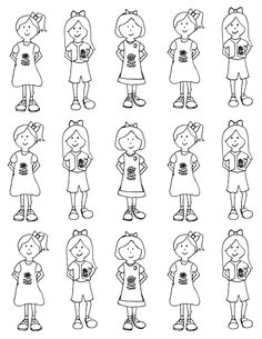 the outlines of children's clothing and clothes for different ages, from girls to boys