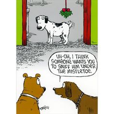 a cartoon depicting two dogs talking to each other