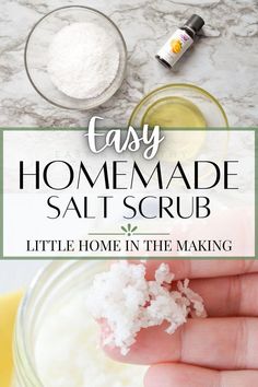 This easy homemade salt scrub using essential oils is the perfect DIY gift idea. All you need are 4 simple ingredients and 5 minutes. Diy Sea Salt Scrub, Epsom Salt Scrub Recipe, Homemade Salt Scrub, Medicinal Herbs Remedies, Herbs Remedies, Epsom Salt Scrub, Salt Face Scrub, Salt Scrub Recipe, Body Care Recipes