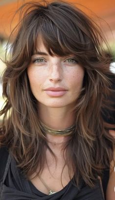 Length Hair With Layers, Bangs Messy Hair, Rock Style Haircut, Shaggy Textured Hair, French Bombshell Haircut, Long Hair With Bangs And Layers Over 40, Long Hair Full Bangs, Medium Length Choppy Layers With Bangs, Long Hair With Long Bangs And Layers