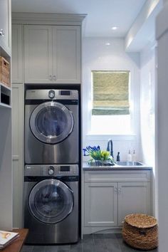 a washer and dryer in a small kitchen