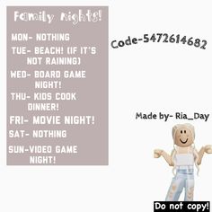 an advertisement for the family night with a cartoon character in white and blue overalls