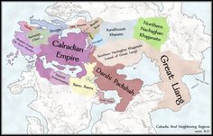 a map with the names of different languages and their major cities in purple, green, yellow, and red