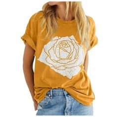 Womens Rose Graphic Tee T Shirt Loose Fit Summer Short Sleeve Boyfriend Casual Crew Neck Tops Features: MATERIAL: This cute women t shirt is great quality with great print. Skin-friendly and soft fabric cozy you anytime. FEATURE: Vintage- tee featured in a boyfriend style fit with rose graphic at chest in a relaxed, slouchy silhouette, drop shoulder, short sleeve/rolled sleeves, loose fit, round neck.Unique rose graphic print make this t shirt stylish and flattering. Classic t-shirt necessary fo Affordable Casual Crew Neck Shirt, Affordable Long Sleeve Tops With Rose Print, Affordable Spring Crew Neck Tops, Affordable Fitted Short Sleeve Shirt For Summer, Affordable Classic Short Sleeve Shirt For Summer, Affordable Comfortable T-shirt For Spring, Affordable Crew Neck Tops With Graphic Print, Affordable Classic Short Sleeve Summer Shirt, Affordable Casual T-shirt