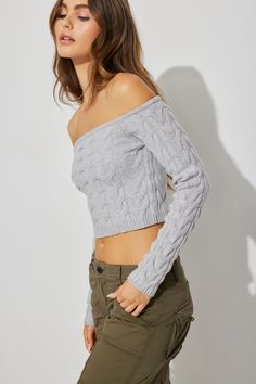 A cozy yarn-stitched sweater? yes, please. Features - Long sleeves - Off shoulder - Textured yarn - Ribbed cuffs & hem Size & Fit - Cropped - Model is wearing a size S Materials & Care - 52% Viscose, 28% Polyester, 20% Nylon - Machine wash, cold - Imported Denim Tube Top, Mesh Sweater, Pajama Outfits, Textured Yarn, Beach Wear Outfits, Sweater Crop, Large Sweaters, Off Shoulder Sweater, Purple Sweater