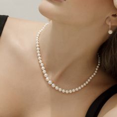 This 3.0-9.0mm white freshwater graduated pearl necklace is certain to be a favorite for any occasion. 

This pearl necklace is compiled of beautiful hand picked pearls with a 'High' grade luster. The pearl necklace is white in color and comes affixed standard with your choice of several beautiful clasps as well premium clasps for an additional price. Fine Jewelry Single Strand Pearl Necklace For Anniversary, Fine Jewelry Anniversary Pearl Necklace, Anniversary Single Strand Pearl Necklace, Fine Jewelry Single Strand White Pearl Necklace, Fine Jewelry Single Strand Pearl Necklace With Round Beads, Delicate Formal Pearl Necklace With Round Beads, Delicate Round Bead Pearl Necklace For Formal Occasions, Fine Jewelry Akoya Pearl Necklace With Pearl Drop, Classic Pearl Necklace With Round Pearl Drop