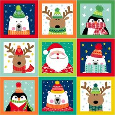 an image of christmas cards with santa and reindeers in different colors, sizes and patterns