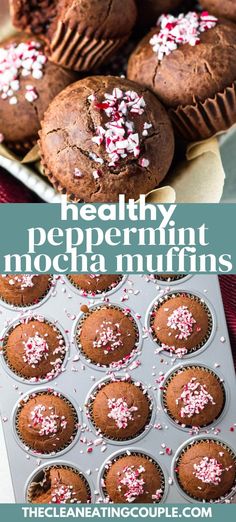 healthy peppermint mocha muffins with sprinkles on top