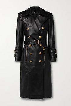 High Fashion Trench Coat, Black Leather Outerwear, Professor Wardrobe, Styling Coats, Trent Coat, Balmain Coat, Long Black Trench Coat, Balmain Clothing, Monsieur Madame