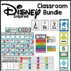 the disney inspired classroom bundle includes posters and numbers