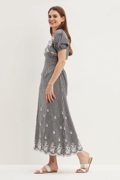 Gingham Embroidered Midi Dress Embroidered Midi Dress, Gingham Dress, Puffed Sleeves Dress, Quick Delivery, Dorothy Perkins, Dress Collection, Gingham, Puff Sleeve, A Line Dress