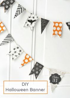 halloween bunting banner with black and white polka dots, orange and black pennants