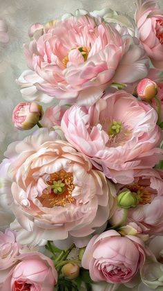 a bunch of pink flowers on a white background