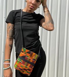 "This beautiful Kente Mini-Crossbody Bag is perfect for all your outings. It features a 42\" leather strap. Dimensions 7\"x 8\" 42\" strap" Mini Crossbody Bag, Mini Crossbody, Crossbody Bags, Leather Straps, Crossbody Bag, Ships, Mens Tshirts, Mens Tops, Leather