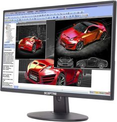 a computer monitor with an image of a red sports car on it's screen