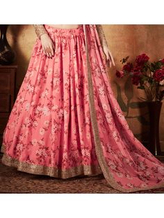 <ul>
<li style="text-align: justify;"><span style="text-align: justify;">Look super gorgeous in this pink flared pink colored organza silk bridal sabyasachi designer girlish lehenga beautified with floral digital print all over.</span></li>
<li style="text-align: justify;"><span style="text-align: justify;">Along with a heavily embroidered golden color choli with silk lining and pink matching organza dupatta with lace details in similar printed design.&l Organza Bridal Lehenga, Girlish Lehenga, Sabyasachi Designer, Organza Bridal, Indian Bridesmaids, Lehenga Choli For Women, Choli For Women, Sabyasachi Lehenga, Floral Lehenga