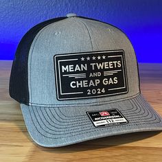 MEAN TWEETS and CHEAP GAS Trump 2024 Trucker Leather Patch Hat Black/SilverSpecifications: 🧢 SnapBack Trucker; adjustable for the perfect fit 🎩 60/40 cotton/polyester blend for comfort 📏 One size fits most 🏷️ Expertly laser engraved leatherette patch design 📦 Ships in 2 to 3 business days from our Orlando Studio Care Instructions: 🚫 Do not wash; spot clean only Please Note: 🌈 Colors may vary from photos based on your viewing screen. Orlando Studios, Mean Tweets, Leather Patch Hat, Engraved Tumblers, Patch Hat, Patch Design, Acrylic Sign, Leather Patches, Personalized Signs