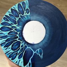 a hand holding a blue and white painted plate