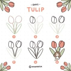 how to draw tulips with different flowers and their names on the page, which includes