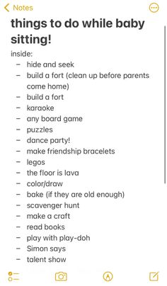 an image of a baby's list with the words things to do while baby sitting