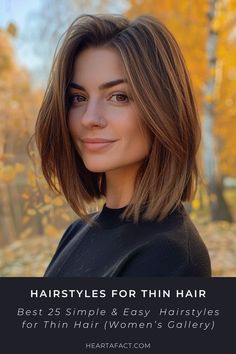 The Best 25 Hairstyles for Thin Hair (Women’s Gallery) | 20+ Simple & Stylish Hairstyles For thin Fine Hair Simple Hairstyles Mid Length, Hair Ideas Fine Hair, Mid Bobs For Fine Hair, Mid Length Haircuts Fine Hair, Mid Bob Straight Hair, Flat Fine Hair Haircuts, Easy Hair For Fine Hair, Women Haircut Fine Hair, Medium Length For Thinning Hair