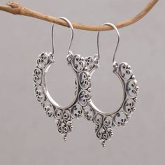 Sterling Silver Ornate Hoop Earrings - Fanciful | NOVICA Ornate Handmade Hoop Earrings, Handmade Ornate Hoop Earrings, Traditional Sterling Silver Hoop Earrings With Ear Wire, Bohemian Sterling Silver Jewelry With Artistic Design, Artisan Sterling Silver Hoop Earrings For Festivals, Sterling Silver Oxidized Hoop Earrings For Festivals, Oxidized Sterling Silver Hoop Earrings For Festivals, Sterling Silver Hoop Earrings With Oxidized Finish For Festivals, Bohemian Silver Earrings With Artistic Design