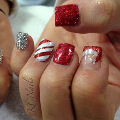 Nail Art Noel, Nail Candy, Christmas Nails Acrylic, Red And Silver, Xmas Nails