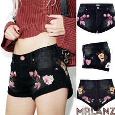 Get ideas of women's denim shorts. Help you inspirit the roll and rock hippies street wear style. Essential clothing matching with such as women's bermuda shorts, mom shorts, denim high waist shorts and more. Street Wear Style, Floral Denim Shorts, Essential Clothing, High Waist Shorts, Floral Denim, Shorts Denim, Mom Shorts, Bermuda Shorts, Denim Shorts