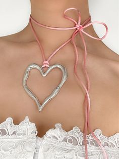 the love at first sight heart satin wrap choker by five fourty nine Tie Choker, Anime Jewelry, Creating Jewelry, Love At First, Jewelry Inspo, Love At First Sight, Pink Satin, Mode Inspiration, Holiday Fashion